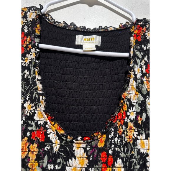 Anthropologie Omya Fall Flora Maxi Dress XS Back Orange Smocked Waist Scoop Neck - Picture 10 of 16